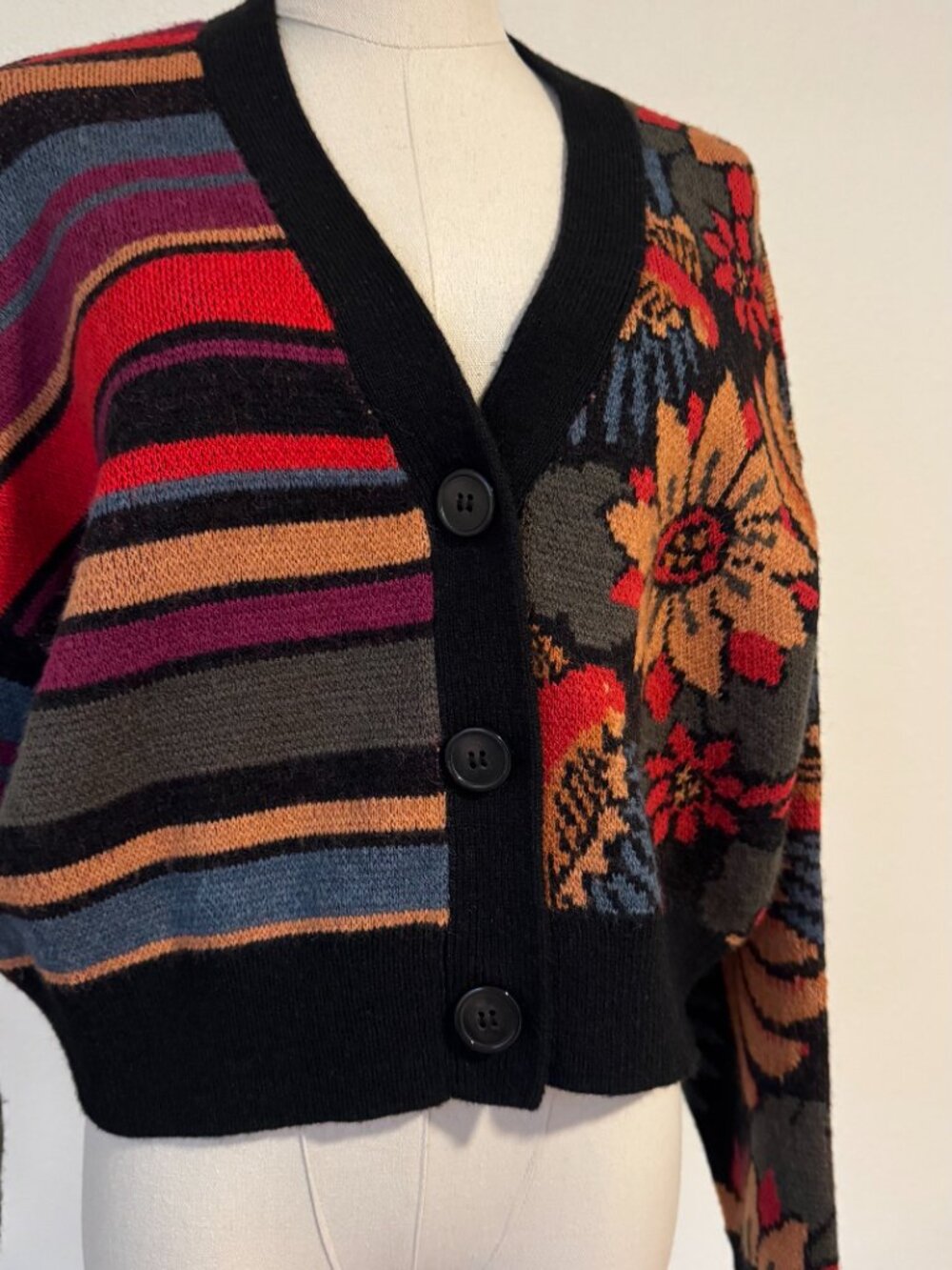 Farm Rio Floral Striped Patchwork Cardigan Size S Colorful NWT - Picture 4 of 5
